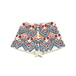 Lulus Embroidered Boho Shorts White Floral Tribal Zigzag High Waist Size M